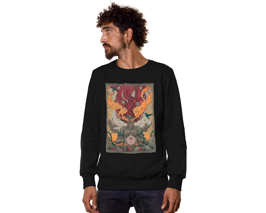 men hoodie in black with an psychedelic digital print